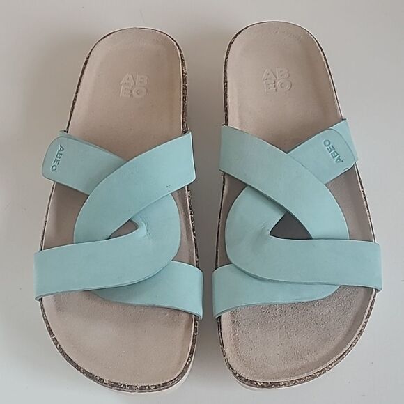 ABEO LizzyĀ Lanai Leather Slide Color Aqua Light Turquoise Size 9 - Picture 2 of 16